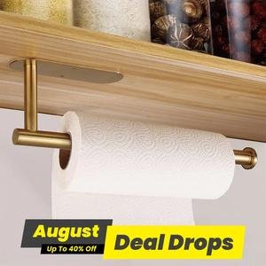Paper Towel Holder, 1 Count Under Cabinet Kitchen Paper Holder, Self-adhesive/drilling Towel Holder, Stainless Steel Kitchen Utensil Holder, Toilet Paper Holder, Bathroom Organizer, Bathroom Accessory, Restroom Bathroom Organization Accessories