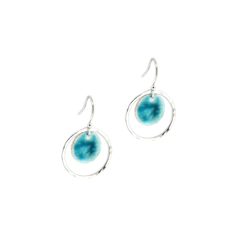 Silver turquoise Nebula circle drop earrings 7