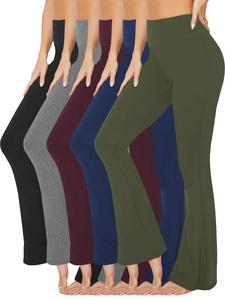 Women's Solid Color / Leopard Print High Waist Flare Leg Leggings, Casual Comfy Bell Bottom Trousers for Daily Wear, Ladies Bottoms for All Seasons