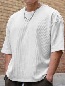 Men's Solid Short Sleeve Tee, Loose Casual Comfy Round Neck T-shirt for Summer, Fashion Men's Top for Daily Wear