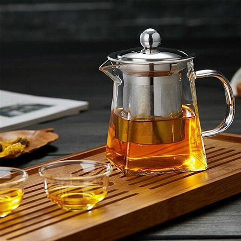 Heat Resistant Clear Glass Teapot Jug With Infuser Coffee Tea Leaf Herbal Pot UK 0