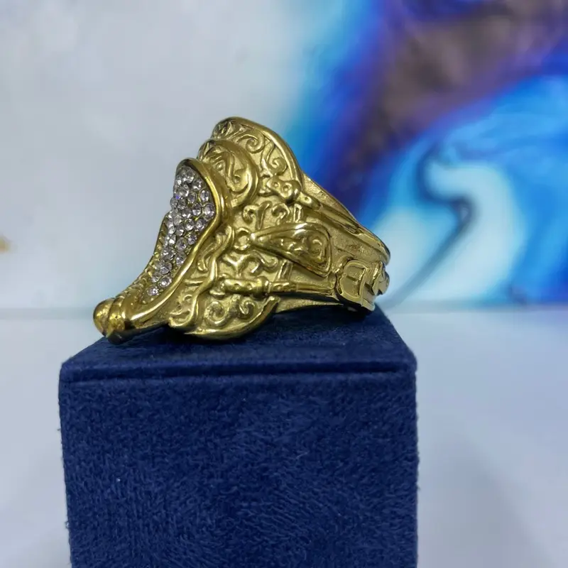 Premium Quality XXL Saddle Ring Iced out Stainless steel Gold Plated Bling Saddle Ring 4