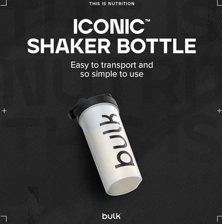 Bulk Iconic Shaker Bottle, 750ml, Clear, Leak-Proof, BPA-Free, Wire Mixing Ball for Lump-Free Shakes, Convenient Carry Handle, Transparent Fill Level, Dishwasher Safe 1