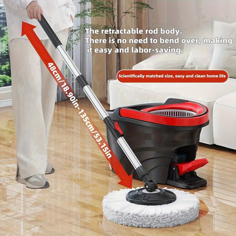 Rotating Mop No-Wash Household Cleaning Broom Bucket Set with Extendable Pole, Pedal Manual Pressure Dual-Drive Floor Cloth Suitable for Kitchen, Living Room, Bathroom Cleaning Use, Specialized for Large Sweeping 3