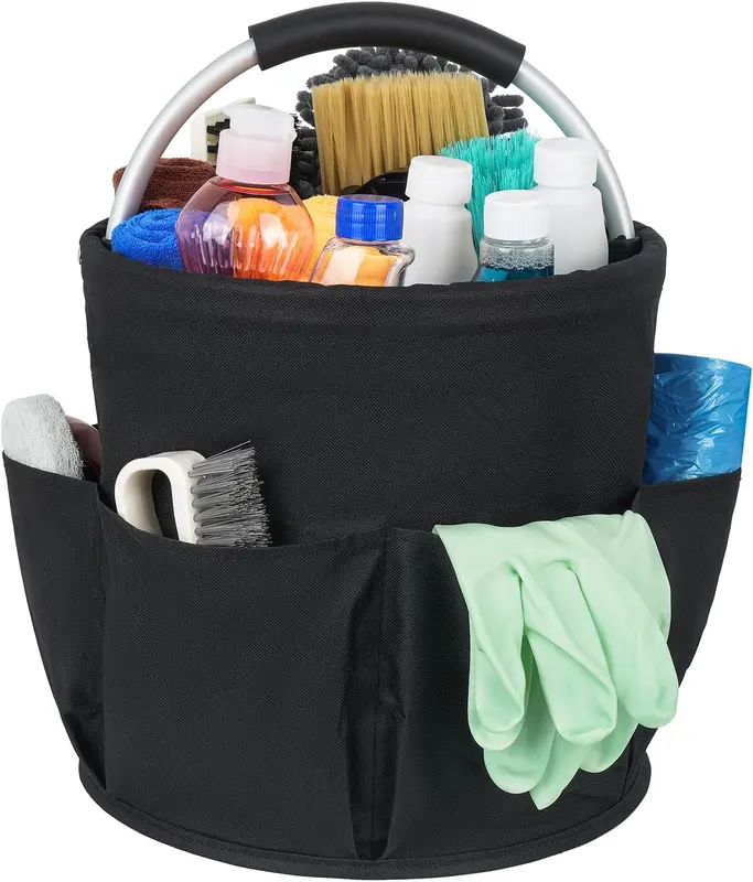 Cleaning Caddy with Handle, Multi Pocket Large Organiser Bag, Easy To Clean and Carry, Black 0