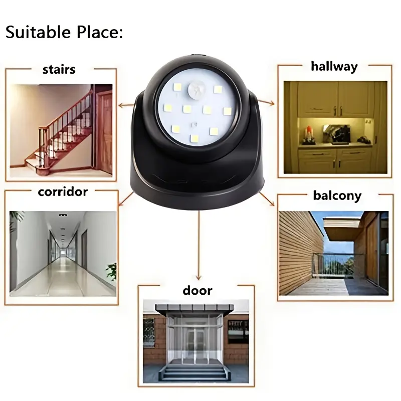360 °   Rotatable Wireless Motion Sensor Night Light – Intelligent Security Wall Light for Indoor & Outdoor Use, Black or White, 3 AAA Batteries Required (Not Included) 7