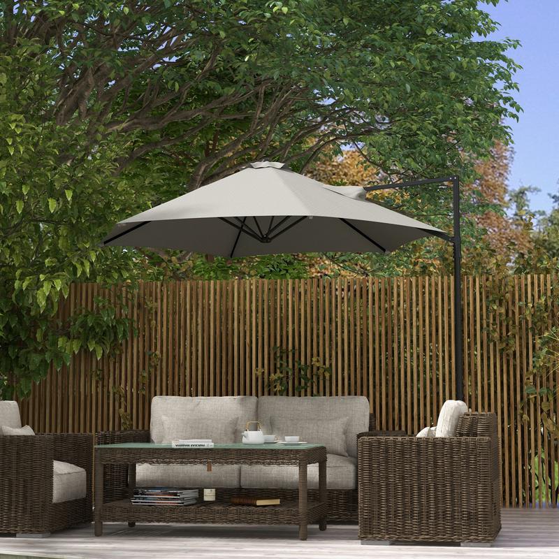 Outsunny 2.5m Rotating Cantilever Parasol - Light Grey 1