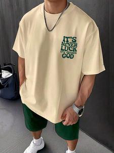 Men's All Over Print Tee & Green Shorts Set, Regular Fit Casual Short Sleeve T-shirt & Track Shorts, Summer Clothes Set for Men