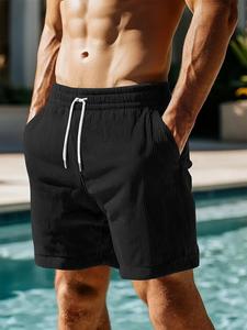 Men's Solid Corduroy Shorts, Loose Casual Comfy Breathable Swim Shorts for Summer, Men's Bottoms for Daily Wear