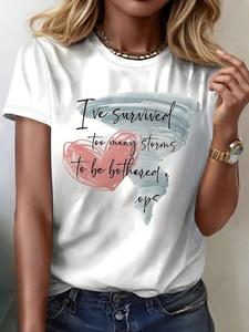 Women's Heart & Letter Print Round Neck Graphic Tee, Vintage Trendy Casual Short Sleeve T-shirt for Daily Wear, Ladies Summer Outfit