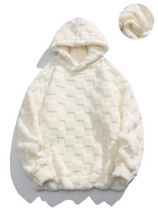 Men's Solid Plaid Plush Hoodie, Casual Loose Long Sleeve Hooded Sweatshirt for Fall & Winter, Men's Clothes for Daily Wear