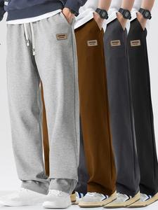 Men's Letter Patched Straight Leg Pants, Casual Comfy Breathable Trousers for Spring & Fall, Men's Bottoms for Daily Wear