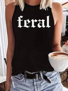 【plus Size】 Plain Feral Letter Print Tank Top, Casual Sleeveless Top for Daily Wear, Women's Plus Clothing for All Seasons, Athletic Tank Tops, Tanktop