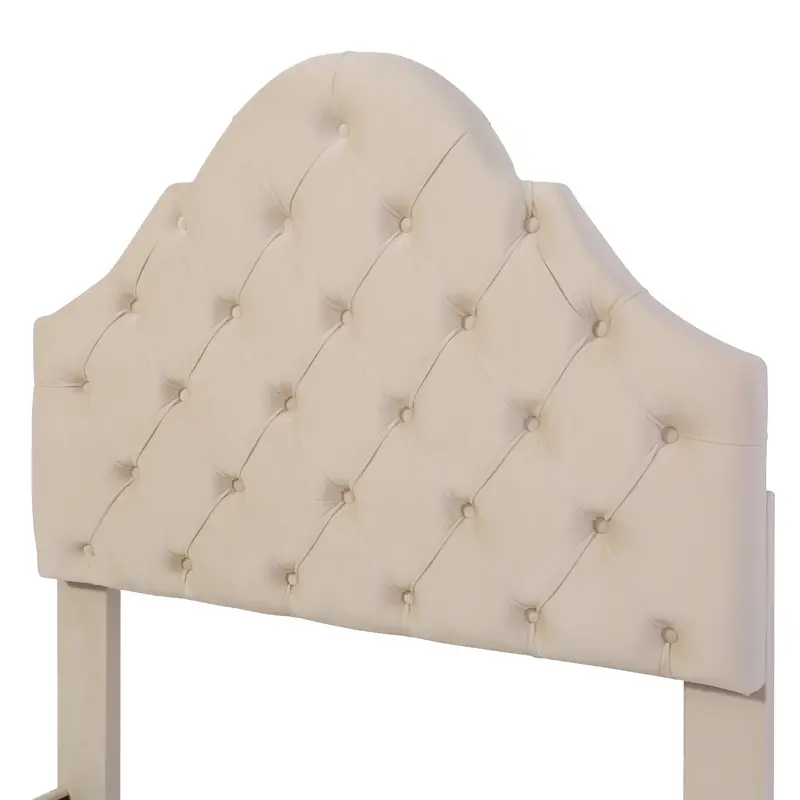 Upholstered bed 90*190 with slatted frame and headboard, Upholstered bed with height-adjustable headboard, Youth bed, Single bed, Wooden slat support, Easy assembly, Velvet, Beige 4