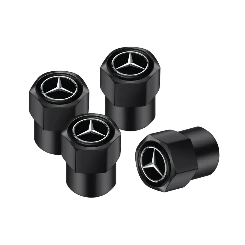 4 x MERCEDES BENZ Tyre Wheel Valve Dust Caps | Premium Quality | Black/Silver