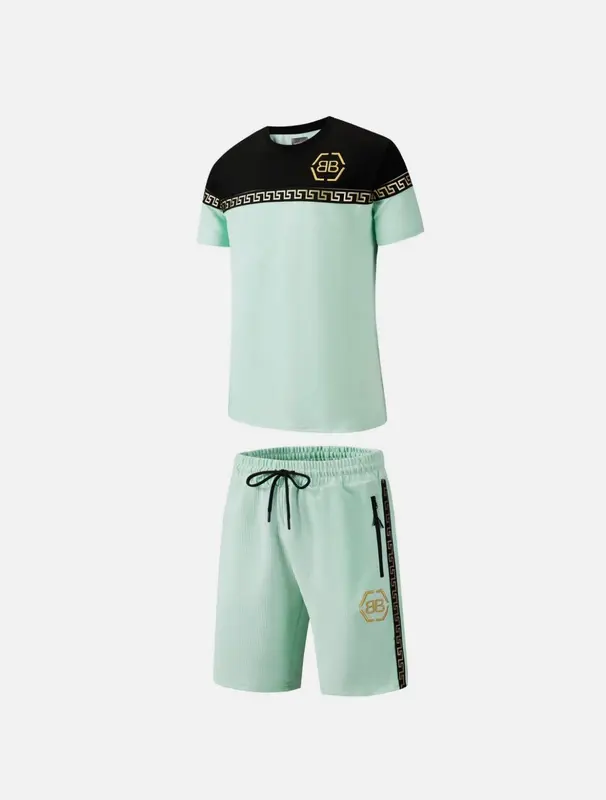 New Mens T Shirt + Shorts Set BB Textured Waffle Material Tracksuit Summer 4