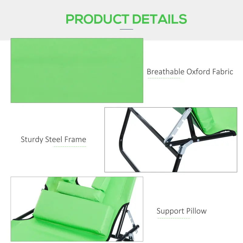 Outsunny Outdoor Folding Sun Lounger with Face Hole, 4 Level Adjustable Backrest Reclining Garden Lounger, Garden Recliner Sunbed with 600 D Oxford Cloth Seat and Pillow for Beach, Green 5