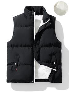 Men's Solid Zip Up Pocket Puffer Vest Jacket, Loose Casual Stand Collar Sleeveless Outerwear for Fall & Winter, Men's Clothes for Daily Wear