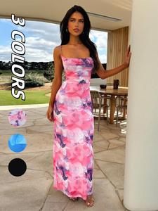 Women's Plain / Floral Print Cami  Dress, Elegant Sleeveless  Long Dress for Party Holiday Wedding Guest, Ladies Summer Clothes