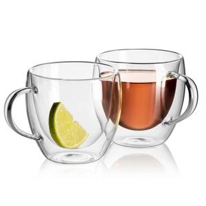 Double Walled Glass Cup, 2 Counts Glass Coffee Mug, Tea Cup with Handle, Water Cup, Drinkware for Home Office Daily Use