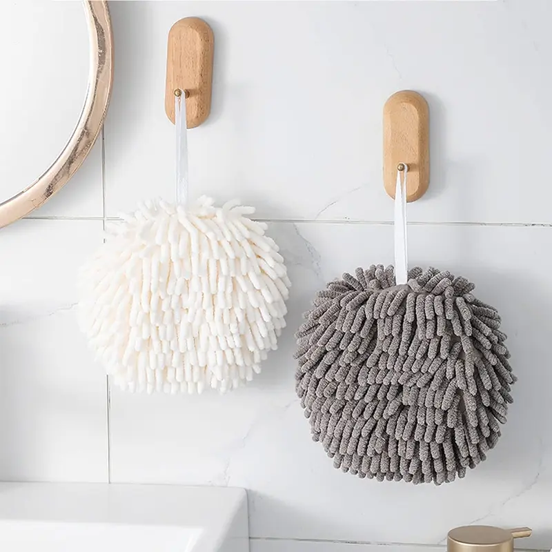 2 Pieces Hand Towels for Bathroom Kitchen Soft Absorbent Hand Towels Plush Bathroom Towels Hanging Face Towels Quick Dry Towel Multipurpose Fuzzy Ball Towel Set Bathroom Accessory (White + Grey) 3
