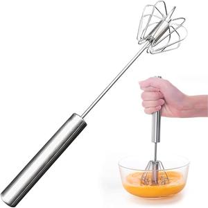 Semi-Automatic Whisk - Manual Whisk Hand Push Egg Beater Stainless Steel Egg Whisk Rotating Push Mixer Stirrer for Baking, Whisking, Beating, Mixer Milk - 11.8Inch Kitchen Utensils