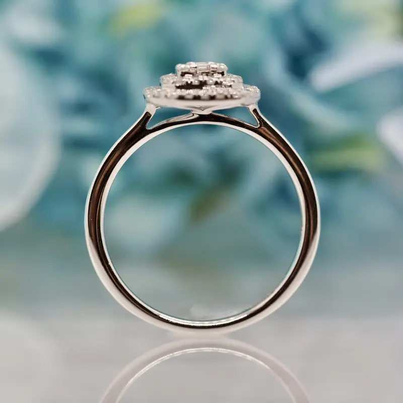 White Gold 0.21ct Baguette & Round Brilliant Cut Diamond Octagonal Cluster Ring, size L 1/2 6