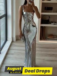 Women's Glitter Sequins Evening Dress, Chic Elegant Sleeveless Evening Party Gown, Ladies Clothes for All Seasons, Womenswear, Formal Party Wear, Fashion Print Dress