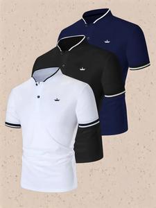 Men's Regular Fit Contrast Trim Polo Shirt, Casual Short Sleeve Half Zip Top for Summer, Fashion Men's Clothes for Daily Wear, Athletic Sports Clothing