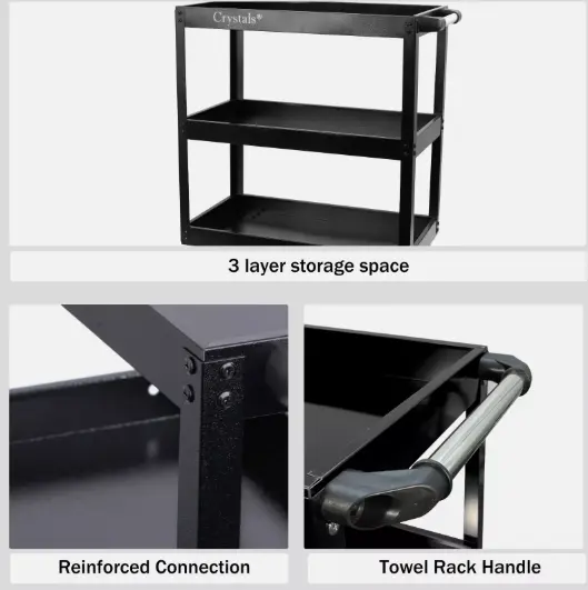 Tool Storage Heavy Duty Garage Trolley Workshop 3 Tier Wheel Cart DIY Black UK 4