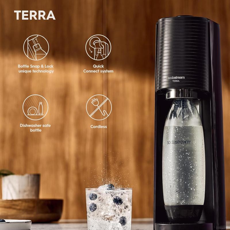 SodaStream - Terra Sparkling Water Maker, Quick Connect CO2 System, Includes 60L Gas Cylinder, BPA-Free 1L Bottle, Eco-Friendly & Reduces Plastic Waste, Black 3