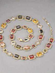 Zircon Inlay Pendant Necklace for Women & Girls, Sparkling Cz Daily Wear Multicolor Gemstone Decorated Fashion Matching Necklace, Fashion Accessory for Party, Daily Clothing Decor, All-match & Exquisite Trendy Jewelry Accessories for Birthday Gift