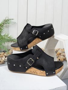 Women's Fashionable Solid Color Platform Sandals, Casual Comfortable Buckle Decorated Sandals for Beach Vacation, All-match Commuter Shoes for Work & Daily Wear, Girl