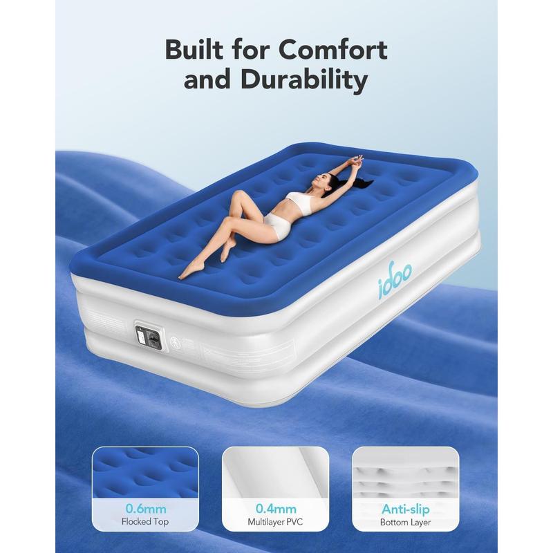 iDOO Inflatable Air Mattress, Air Bed with Built-in Electric Pump, Double Airbed with Storage Bag, Self Inflating Blow Up Camping Bed for Adults, Portable for Guest Home 190x137x38cm 2