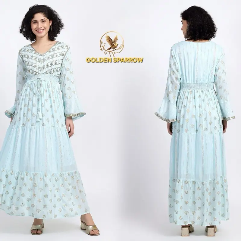 BOHO DRESS | BLUE | BELL SLEEVES | POCKET Beach Casual Summer Breathable Chic Elegance Womenswear 3