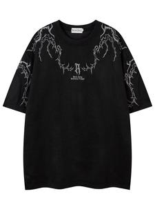 Men's Thorn Embroidery Short Sleeve Tee, Loose Casual Fashion Soft Comfy Round Neck T-shirt for Summer, Men's Top for Daily Wear