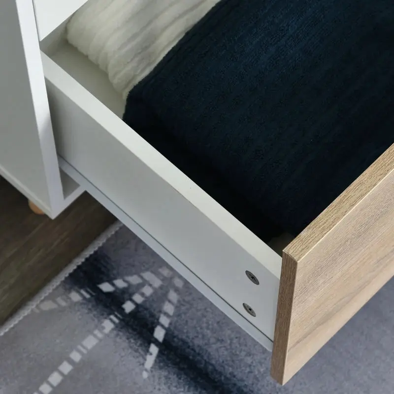 2-Door Wardrobe with Hanger Rail and 2 Underneath Drawers - White / Pine Wood 3