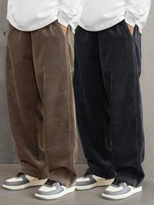 Men's Solid Pocket Corduroy Pants, Casual Comfy Drawstring Waist Straight Leg Trousers for Fall & Winter, Men's Bottoms for Daily Wear