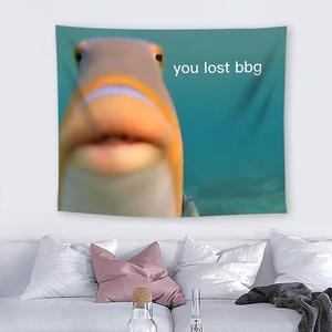 Funny Ugly Fish Pattern Tapestry, 1 Count Wall Hanging Blanket with Installation Kit, Wall Art Decorations Supplies for Home Living Room Bedroom Dorm Decor