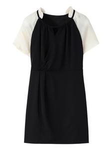 Plus-Size Color-Blocking Short Sleeve Dress | Slimming Waist-Defining A-Line Cut & Breathable Summer Elegant Dress for Curvy Women