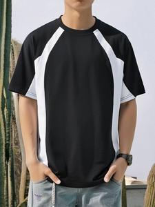 Men's Plain Contrast Trim Round Neck Tee, Loose Casual Short Sleeve Crew Neck T-Shirt for Summer, Fashion Men's Top for Daily Wear, Tropical