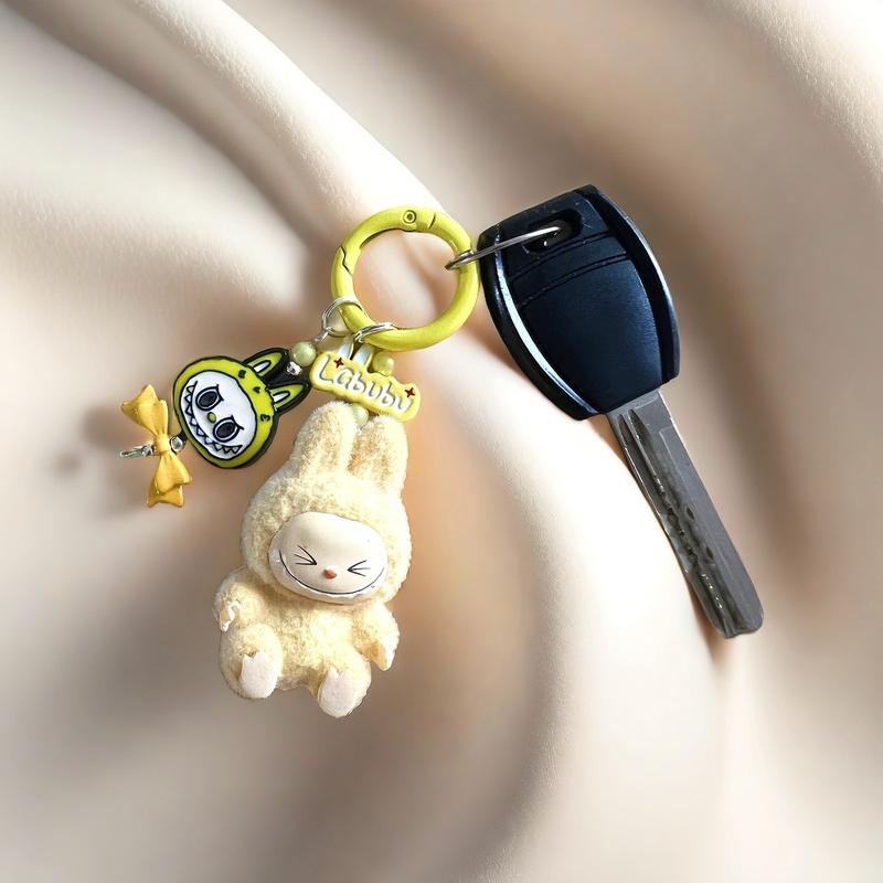 Fashion key rings cute labubu keychain for Hand bag car backpark teddy kawaii accessories gift beaded keychains labubu keychain bag soy milk phone trap toys clips labu  bubag  charm handmade lanyard 7