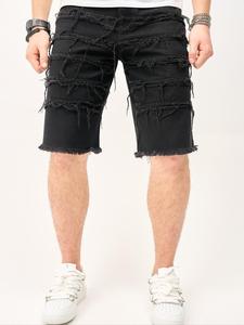 【Plus Size】 Men's Solid Ripped Denim Shorts, Casual Comfy Denim Shorts for Daily Wear, Men's Bottoms for All Seasons