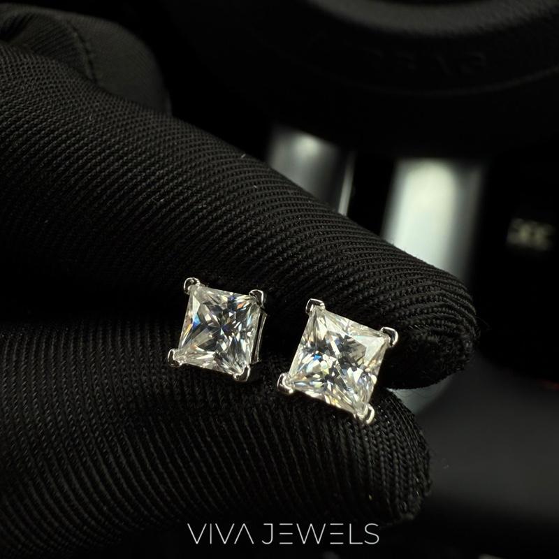 S925 Princess Cut VVS Synthetic Moissanite Stud Earrings, 5.5mm, 1ct Platinum plated 1