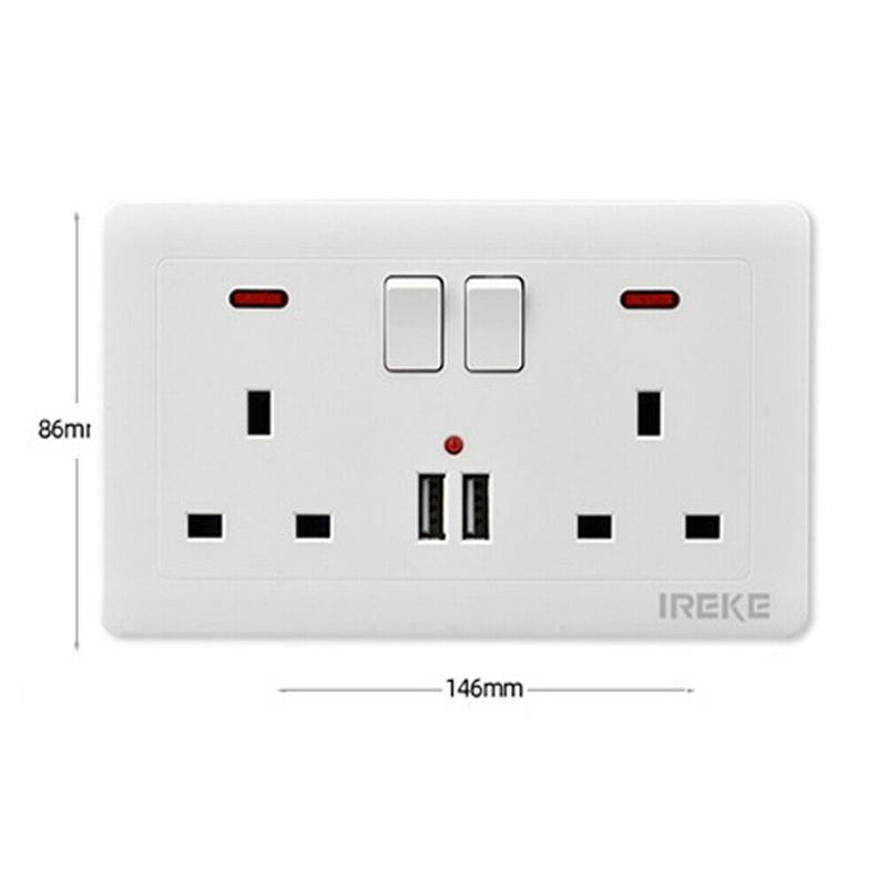 Product Introduction of Double Wall Plug Socket 2 Gang 13A w/ 2 Charger USB Ports Outlets Flat Plate UK 8