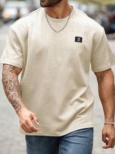 Men's Regular Fit Shortsleeve Jacquard Tee, Casual Short Sleeve T-shirt for Summer, Fashion Men's Top for Daily Wear
