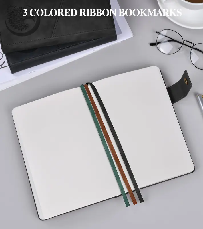 Blank Journal Notebook, A5 Hardcover Leather Sketchbook with 200 Pages Thick Blank Paper. 5