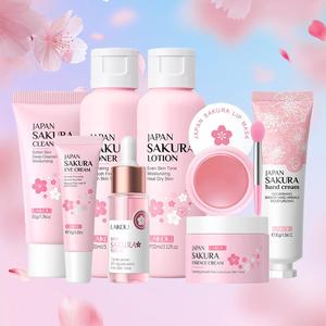 Sakura Facial Care Set (8 Counts/set), Cleanser & Eye Cream & Essence & Toner & Lotion & Lip Mask & Face Cream & Hand Cream, Skin Care Kit for Women, Moisturizer