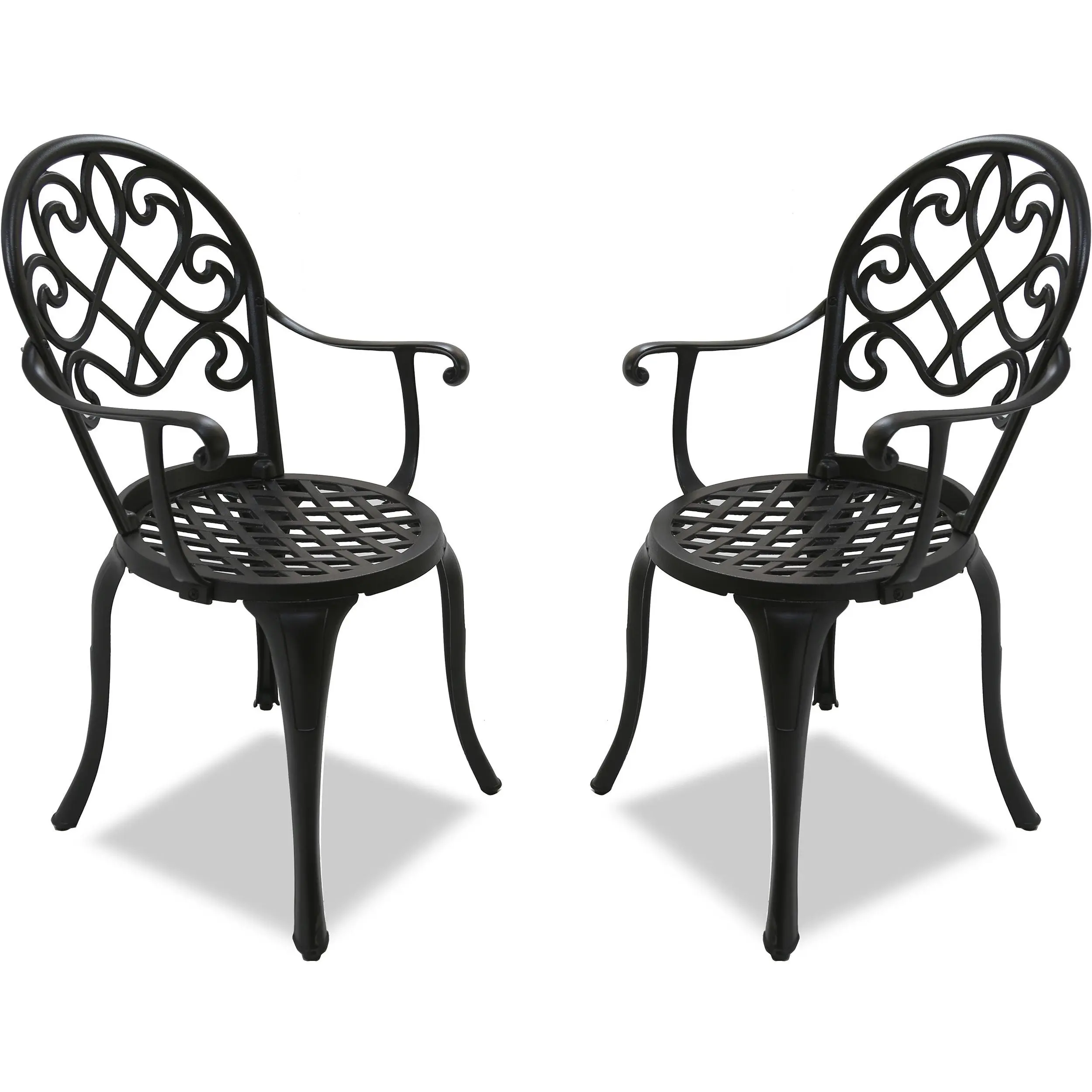 Centurion Supports Prego 2-Large Garden and Patio Outdoor Furniture Bistro Chairs with Armrests in Cast Aluminium Black