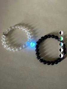 Couple Crown Heart Magnetic Luminous Design Matching Couple Beaded Bracelet (1 Pair), Jewelry for Party, Daily Clothing Decor, Jewelry for Birthday Gift Couple Bracelet Set